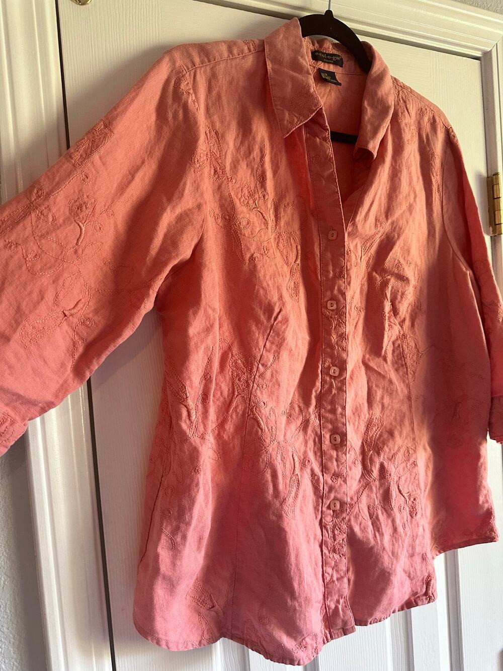 Ecologie Women 100% Linen Embroidered 3/4 Sleeve Blouse Size 1X